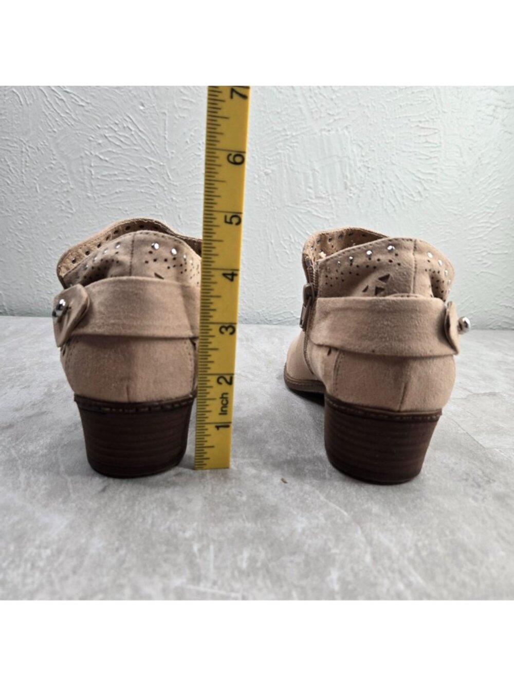 Not Rated Western Ankle Boots 6 Tan Studded Low Heel Harness Cowgirl Shoe Boots - Picture 4 of 12